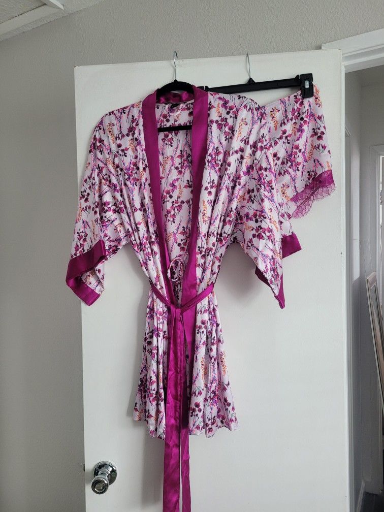 Vintage Victoria’s Secret Floral Satin Kimono Robe and Matching Shorts
