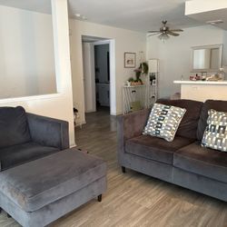 Gray Sofa And Chair with Ottom