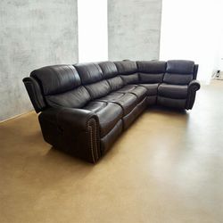 Dark Brown Leather Power Reclining Sectional Sofa