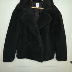 GAP, Teddy Bear Sherpa Peacoat, Black, Women’s Size Large, 