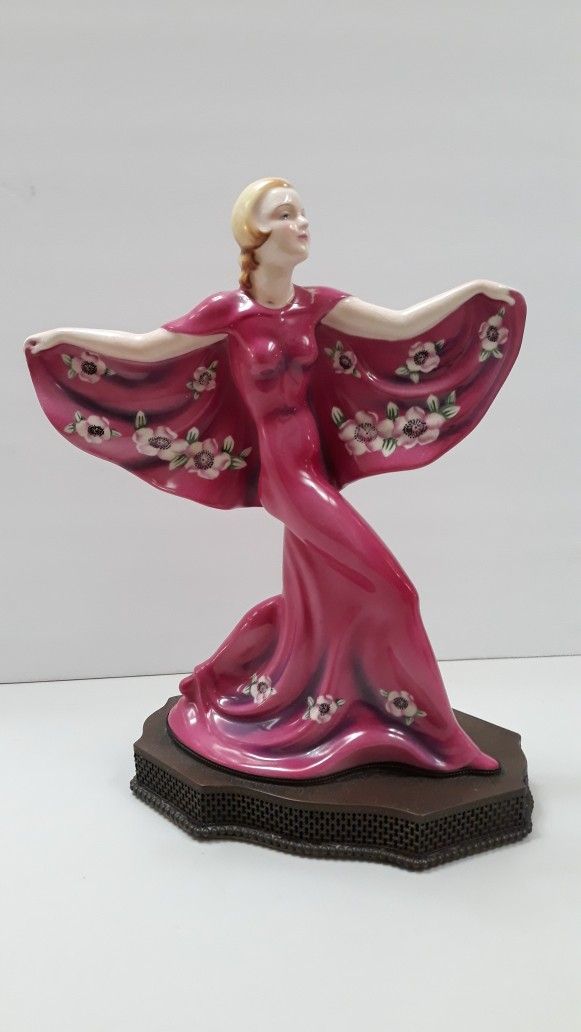 Katzhutte Hertwig 1920-30s Deco Dancing Lady Porcelain Figurine Lamp Base