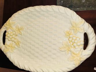 Ceramic Oval Serving Tray with Grape Relief