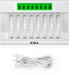 Ebl 8 Bay Aa Aaa Battery Charger, Upgraded Rapid Lcd Batteries Charger For Nimh