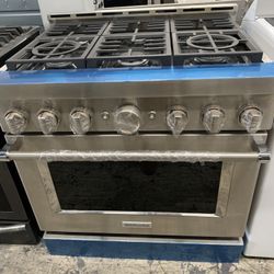 Kitchen Aid 36” Slide In Gas Range In Stainless Steel New Open Box