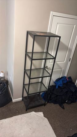 Black Metal and Glass Shelving Unit