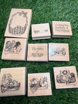 Basket of happiness Stampin' Up 1996 Wood Rubber Stamp Set of 9