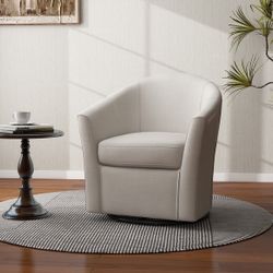 Beige Linen Armchair Swivel Barrel Accent Chairs [NEW] **Assembly Req** 