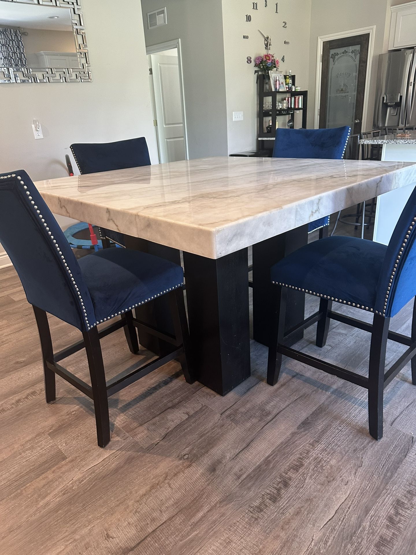 Artemis Counter-Height Marble Dining Table and 4 Upholstered Stools