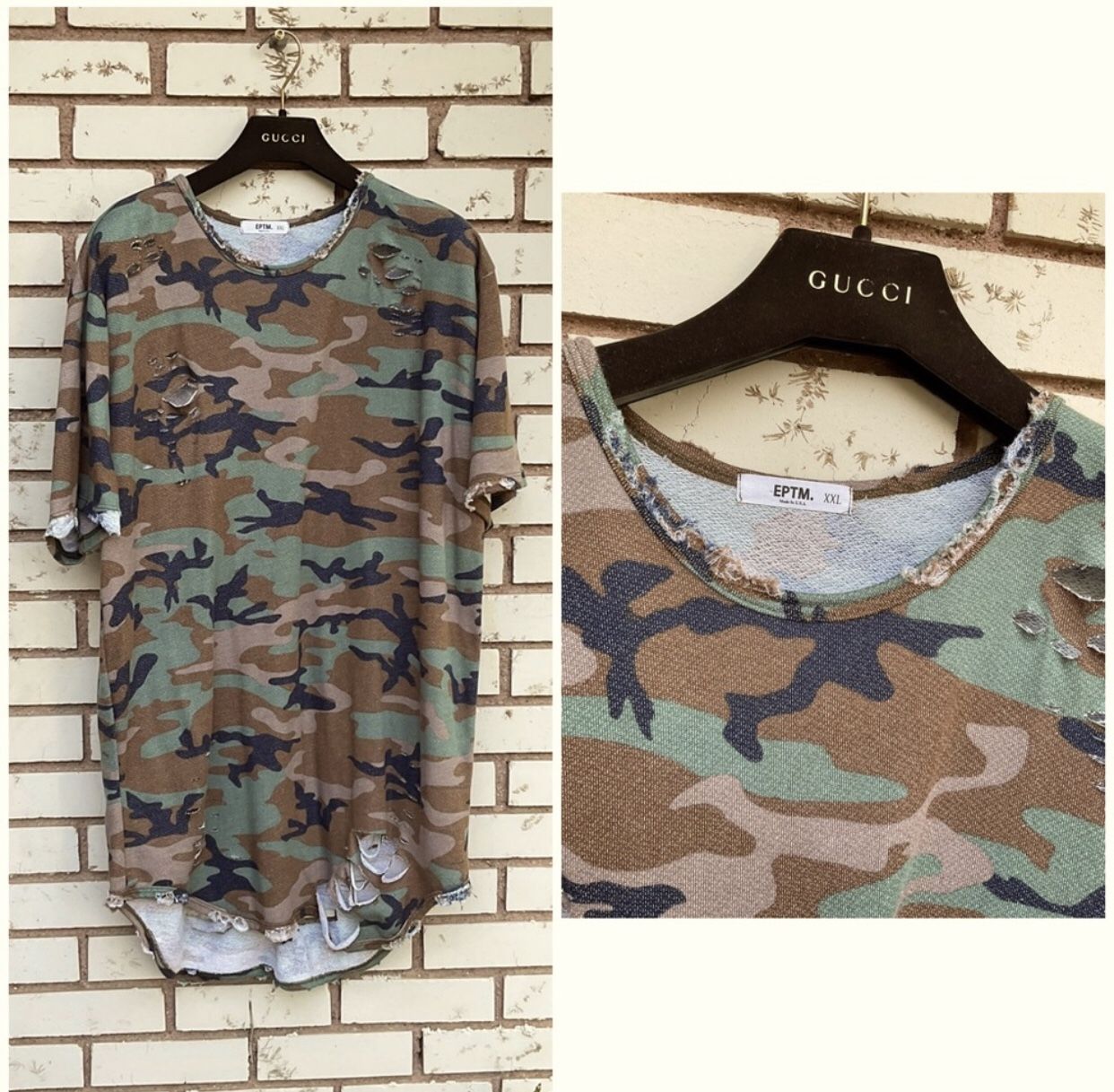 Men’s Heavily Distressed Camo T Shirt XXL