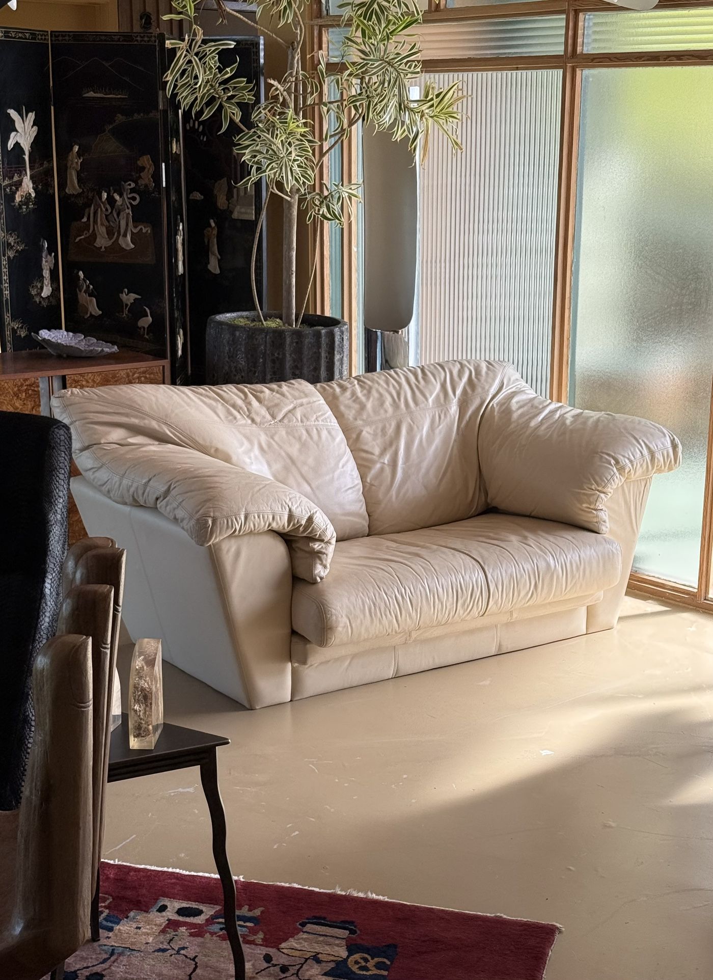 Vintage Italian Leather Loveseat Sofa 