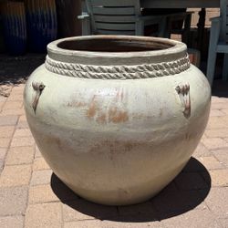 25” x 29” Large Antique White Terracotta Outdoor Planter Pot for Trees or Cactus