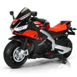 Aprilia Licensed 24V Kids Electric Motorcycle, Speed Up to 10mph w/ Side Wheels
