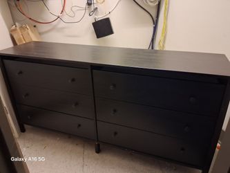 6 Drawer Long Wood Dresser -  Black 