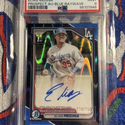PSA 9 ELIAS MEDINA RAYWAVE AUTO 118 /150 1st Bowman Dodgers