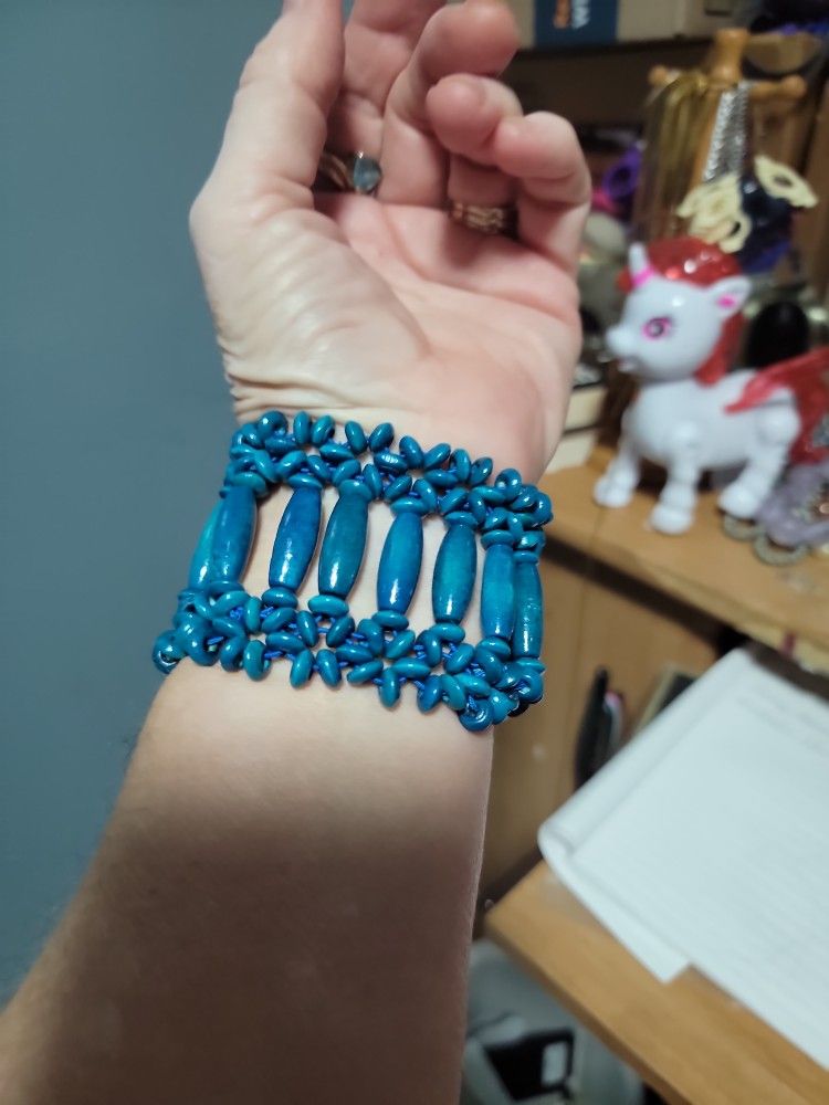 Blue Beaded Wide Bracelet