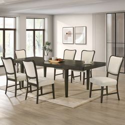 ESPRESSO FINISH 7 PIECE DINING TABLE SET LEAF SIDE CHAIRS COMEDOR
