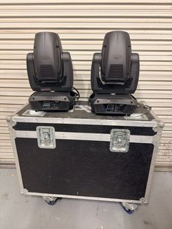 Lot of 2 Elation Platinum Spot 5R Moving Heads + Dual ATA Road Flight Case.