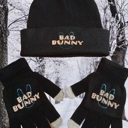 Bad Bunny winter Gloves and Beanie Set