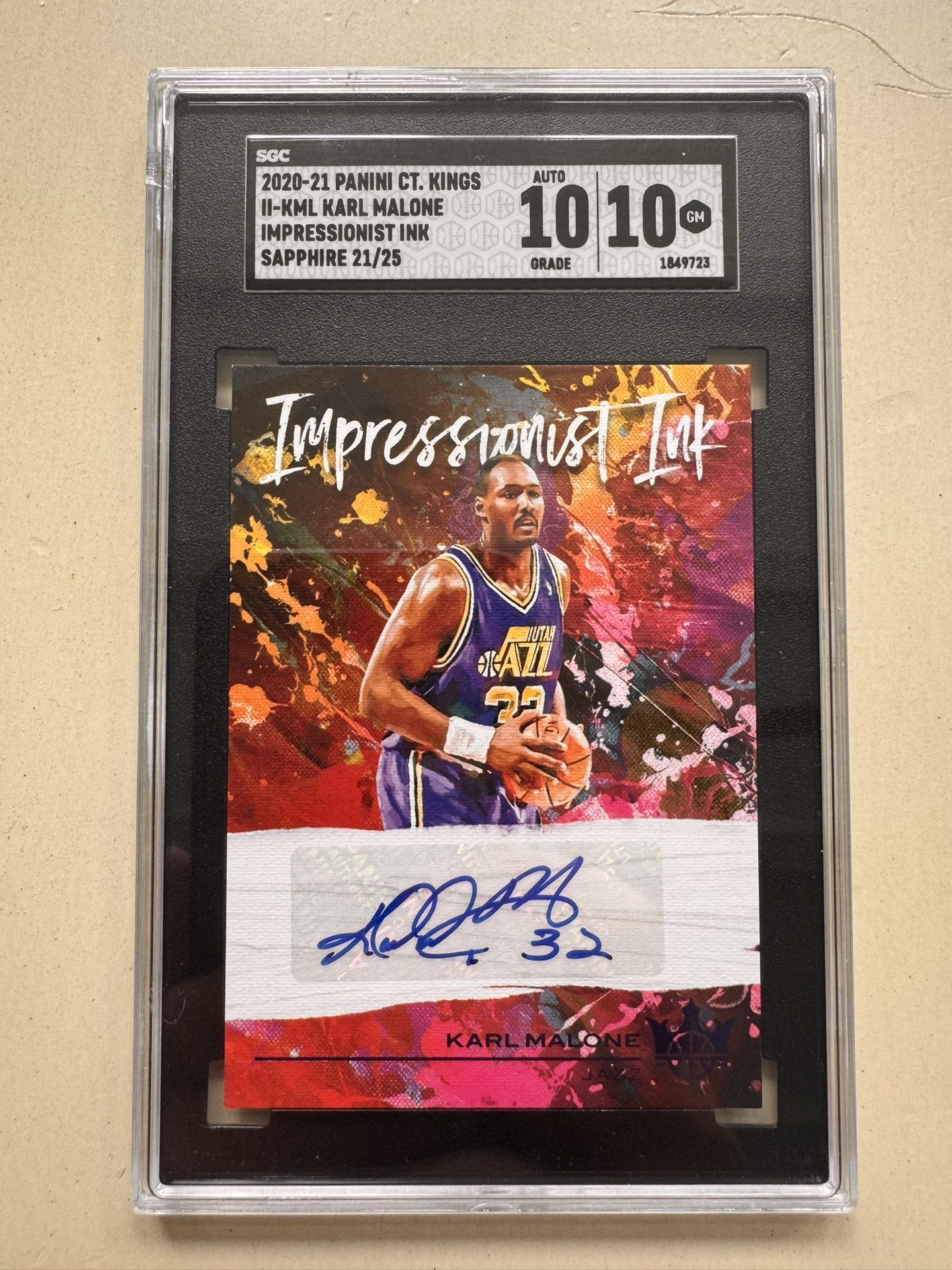 2020 Panini Karl Malone Impressionists Ink Sapphire /25 SGC 10/Auto 10Utah Jazz