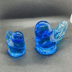 Vintage Bluebirds Of Happiness Glass Figurines In Stunning Blue