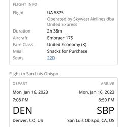 Airline Tickets- Slo Airport To Denver ca  And Back  Slo