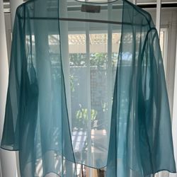 Soft Surroundings Sheer Turquoise Open Cardigan Summer Cover Up Size Large