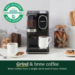 Cuisinart Single-Serve Coffee Maker + Coffee Grinder with 8 oz., 10 oz., and 12 oz. Serving Size, Compatible with Single-Cup Pods, 48-Ounce Removable 