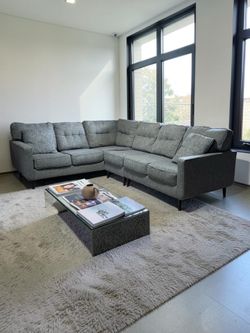 Slate Gray Button-Tufted Plush MCM Living Room Sectional Sofa by Ashley