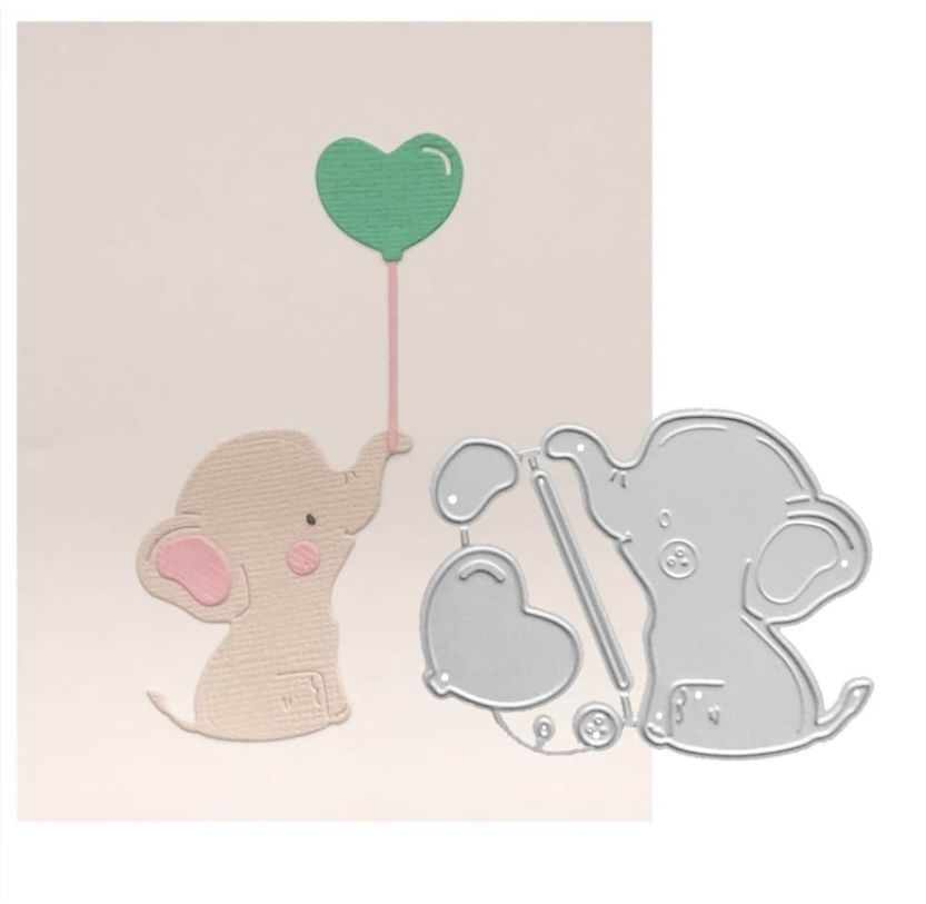 Sweet Elephant W/ Heart Shaped Balloon Die