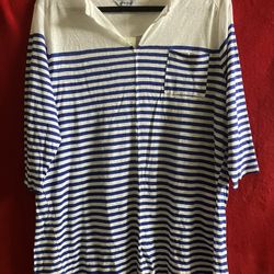 LUCKY BRAND WHITE BLUE STRIPE WOMENS LONG SLEEVE TSHIRT TOP XXL 2XL 