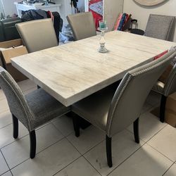 Marble Kitchen Table W/ 6 Chairs 