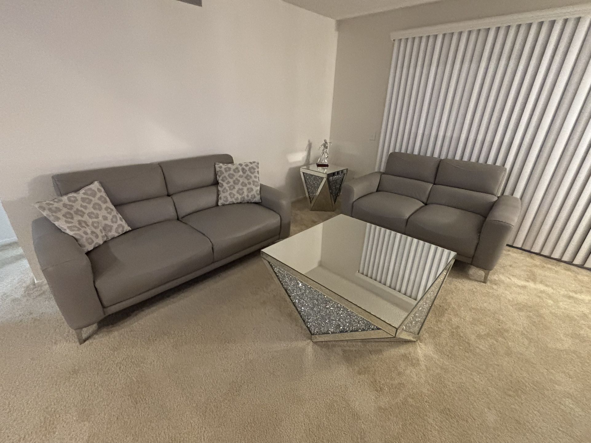 Grey Faux Leather Couch Set