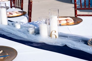Light Blue Sheer Pearl Table Runner 10ft (6 Total)