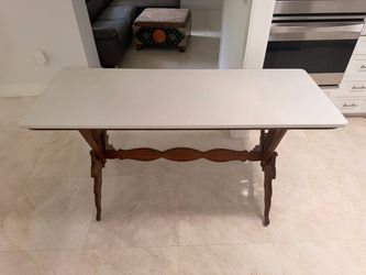 Vintage Trestle Table / kitchen island with White Quart Top