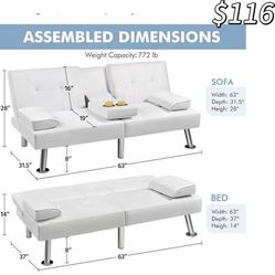 😀 Yaheetech Convertible Sofa Bed Adjustable Couch Sleeper Modern Faux Leather Home Recliner Reversible Loveseat Folding Daybed Guest Bed