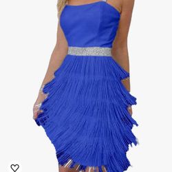 LYANER Women's Strappy Layered Fringe Cami Midi Dress Sleeveless Tassels Flapper Dresses

 Royal Blue Size LARGE