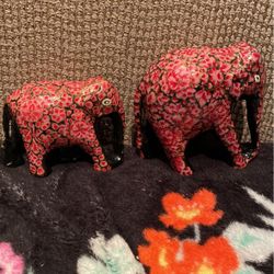 2x Indian Elephant Antique Style Kashmiri Paper mache Hand Painted Handicraft 