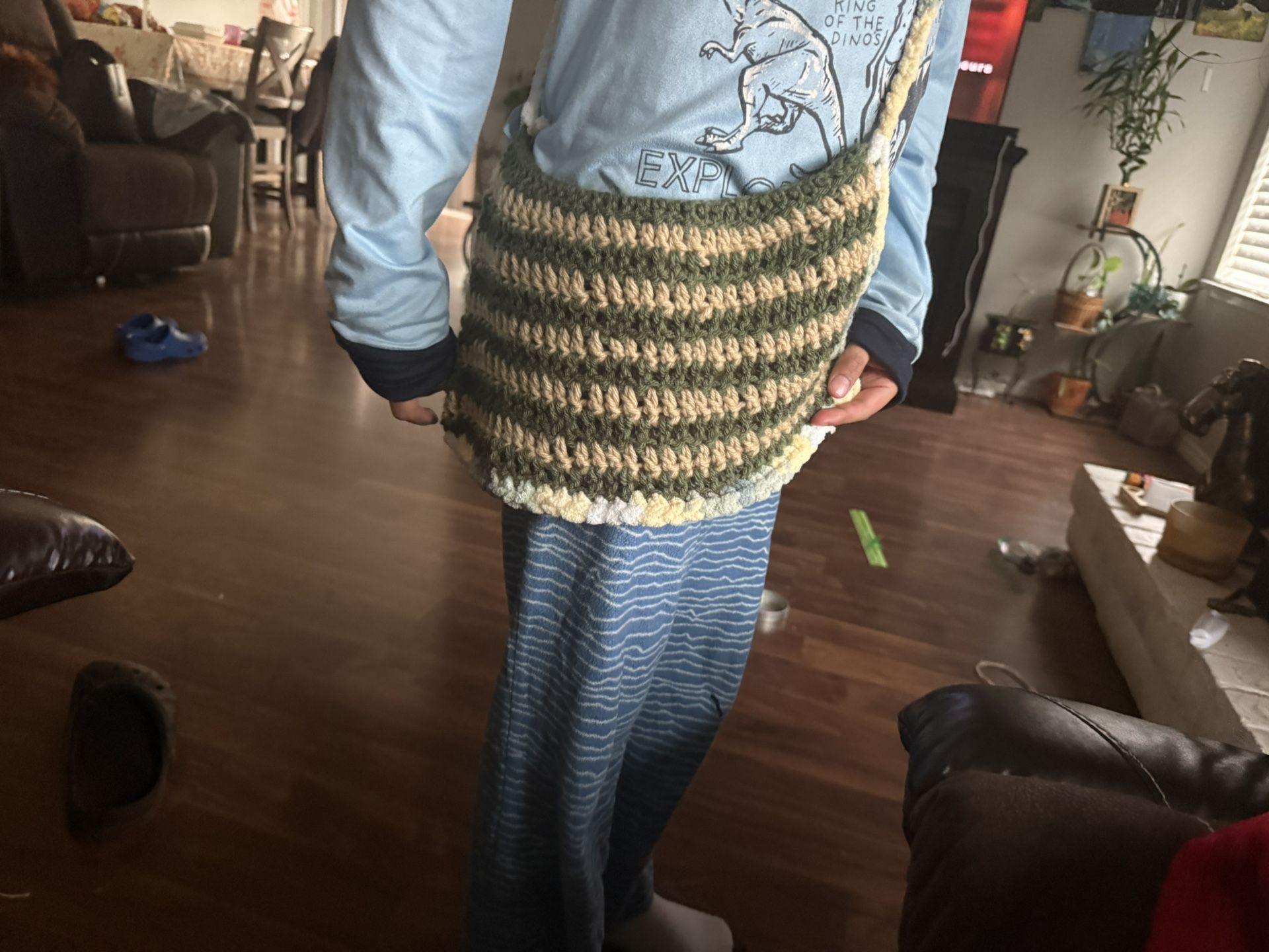 Tan And Green Crochet Bag