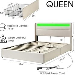 Queen Bed Frame with RGBW LED Lights Headboard