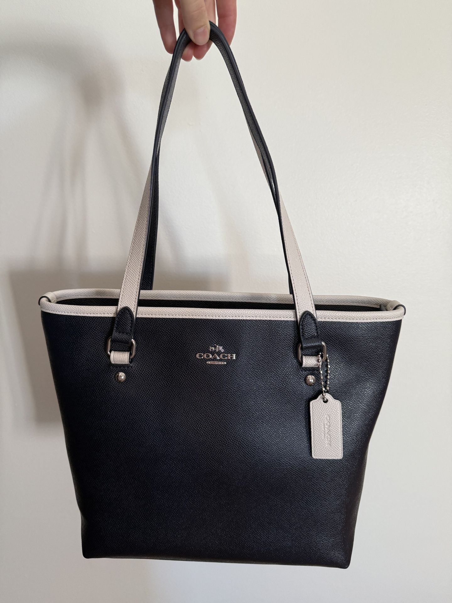 Navy & White Coach City Tote