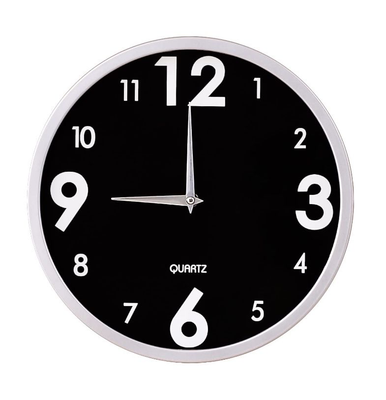New Jerry & Maggie -12” Wall Clock with Glass Shell Silver & Black