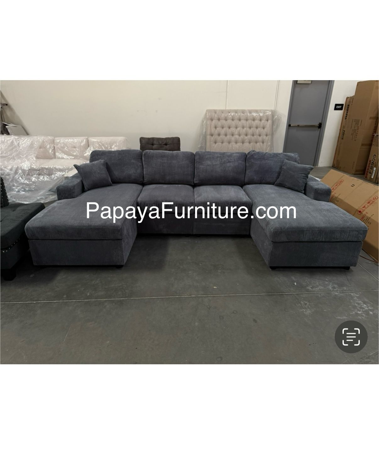 New! Grey 120”L Double Chaise Sectional Sofa, Corduroy Sectional, U-Shaped Sectional, Grey Sectional With Chaise, Soft Plush Sectional,Sofa,Sectional