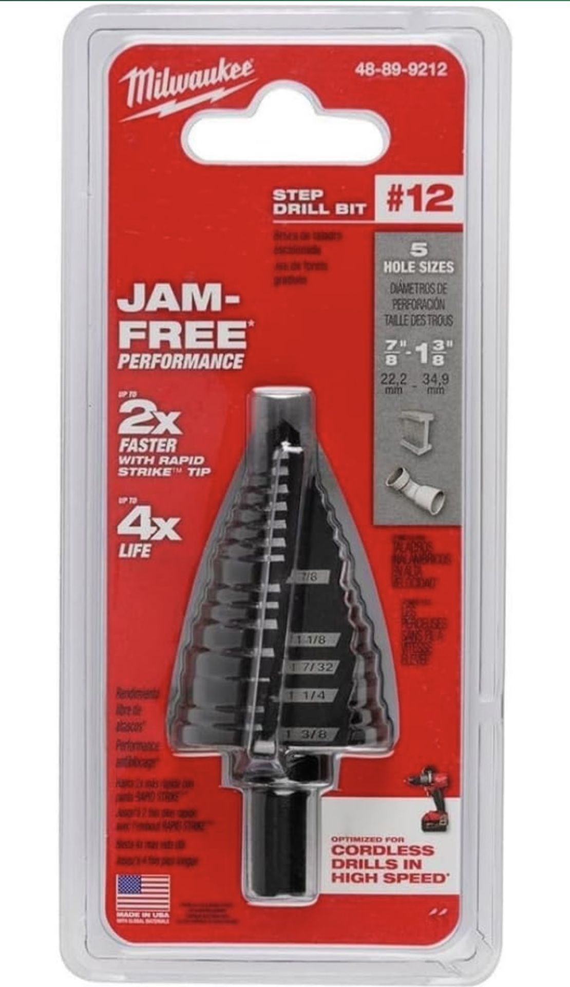 Milwaukee 48-89-9212 Step Bit #12 7/8" - 1-3/8"