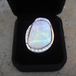 14k Gold 16.7 ctw Cabochon Natural Cut  Opal Diamond Ring 34.66g