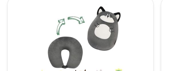Travel neck pillow and plush animal