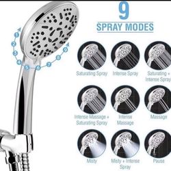 High Pressure Handheld Shower Head – 9 Spray Modes Hand Held Shower Head with 60 Inch Hose