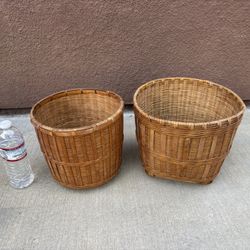 Two traditional Chinese hand-woven bamboo baskets