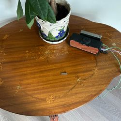 Antique Table With Inset Mother of Pearl and Scalloped Edges