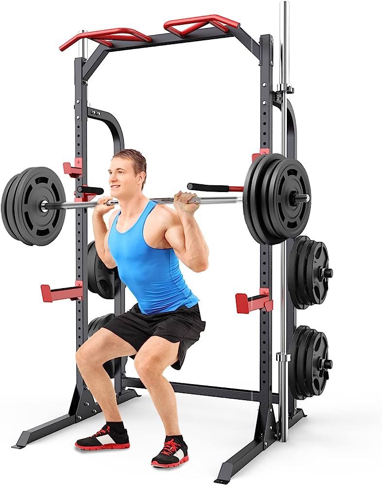 Power Cage Squat Rack with Pull Up Bar Dip Bar, Adjustable Power