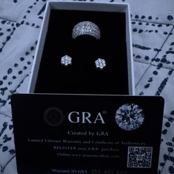 925 Silver Vvs Lab Diamonds Ring  & Earring Set 